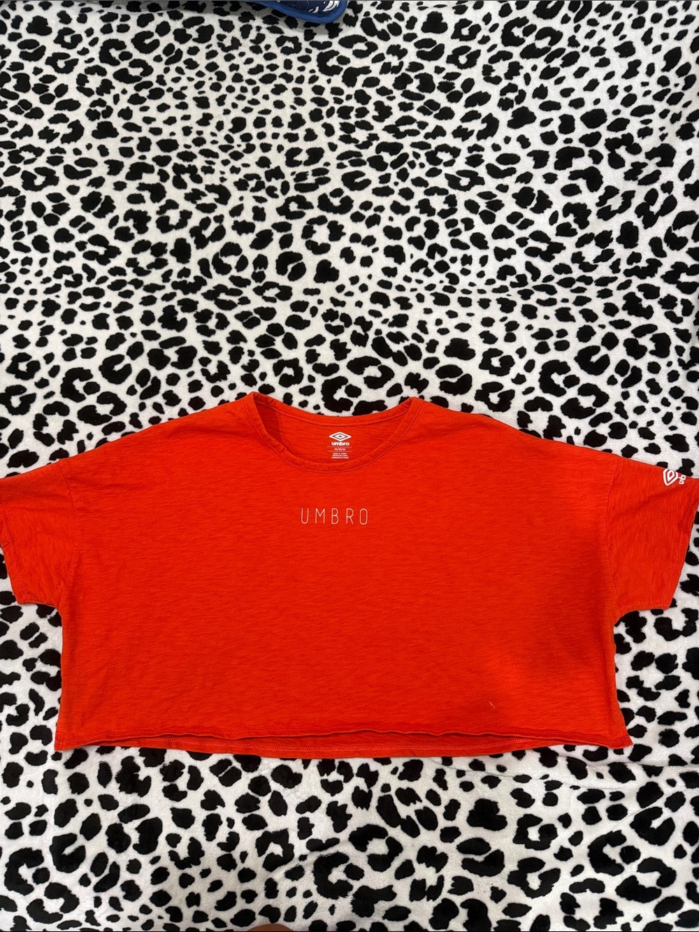Umbro Red Cropped Logo Tee with Crew Neck